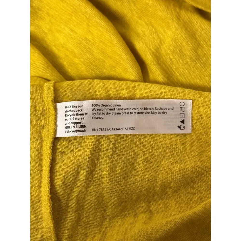 Eileen Fisher Top XL Womens Yellow Organic Linen Short Sleeve